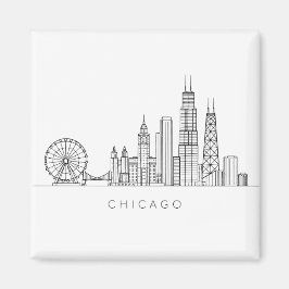 Íman Arte de linha da paisagem de Chicago minimalista