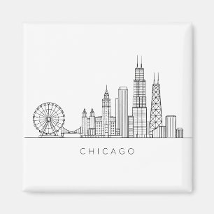Íman Arte de linha da paisagem de Chicago minimalista