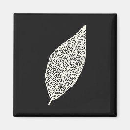 Íman Arte de linha de folha esqueleto preto e branco