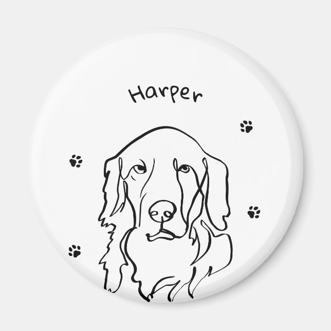 Íman Arte de Linha de Retriever de Ouros Personalizável (Frente)