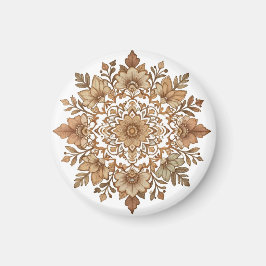 Íman Arte de Mandala Floral Intrincado em Tons Marrons