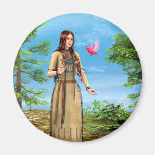 Íman Arte de Mulher Indígena Americana Floresta Pássaro