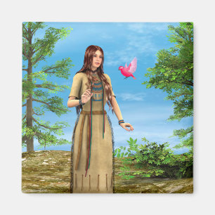 Íman Arte de Mulher Indígena Americana Floresta Pássaro