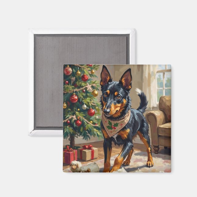 Íman Arte de Natal com Australian Kelpie Pastor (Front/Back)