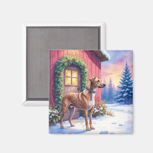 Íman Arte de Natal de Celeiro Rústico com Cão Leopardo