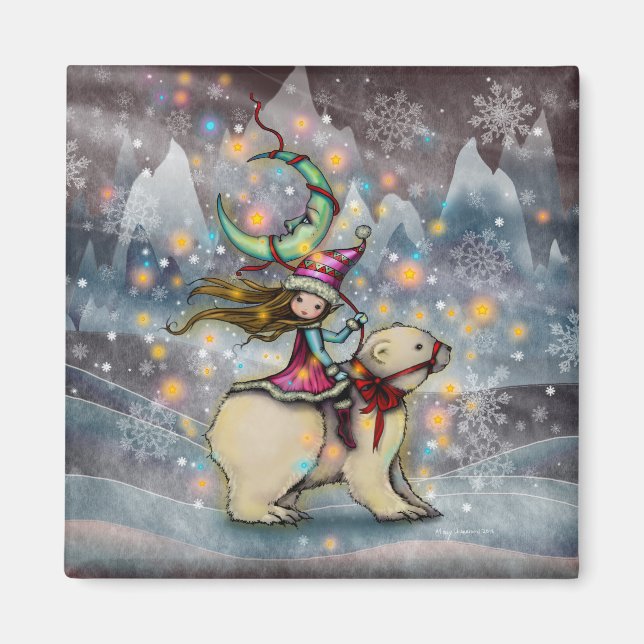 Íman Arte de Natal de Elfo Montado em Urso Polar (Frente)