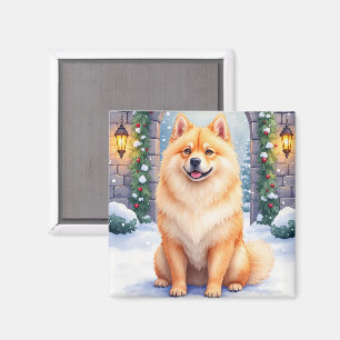 Íman Arte de Natal do Chow Chow no Pátio de Pedra Nevad