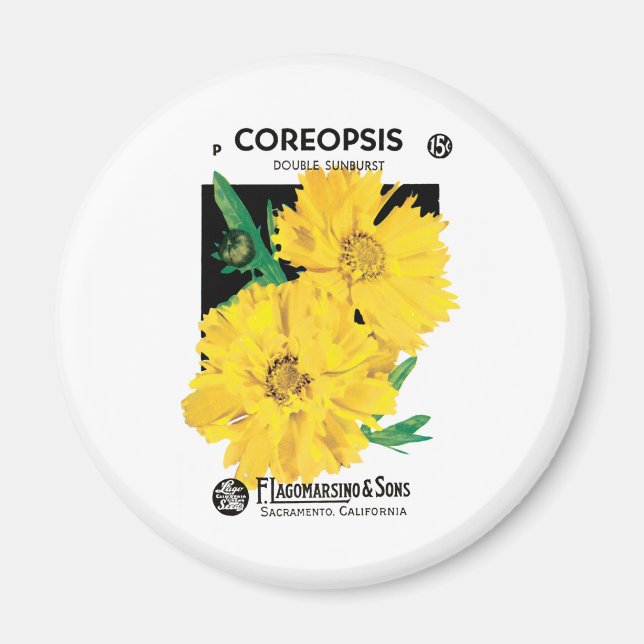 Íman Arte de Pacote de Sementes Antigas, Flores de Core (Frente)
