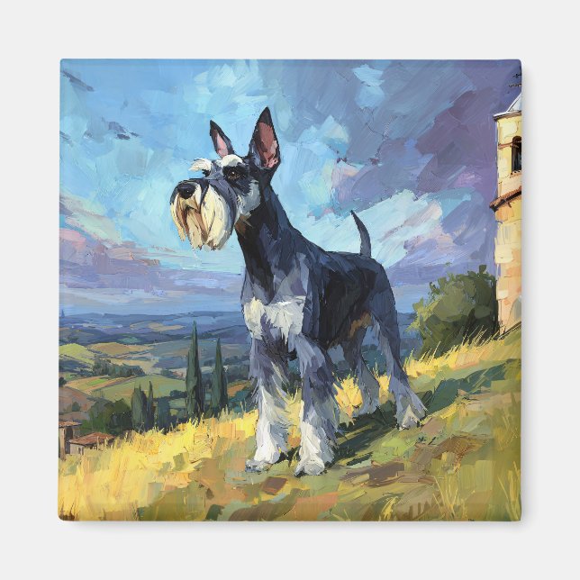 Íman Arte de paisagem rural ensolarada de Schnauzer (Frente)