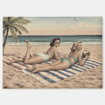Arte de Pin-up de Praia Vintage | Garotas de Biquí