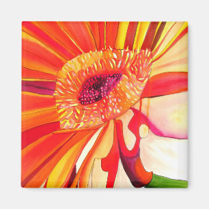 Íman Arte de pintura a aquarela de flor vermelha gerber