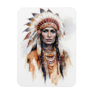 Íman Arte de pintura a aquarela de mulher nativa americ