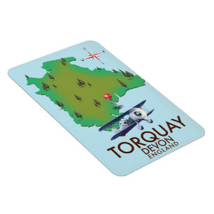 Íman Arte de pôster de mapa antigo de Torquay Devon.