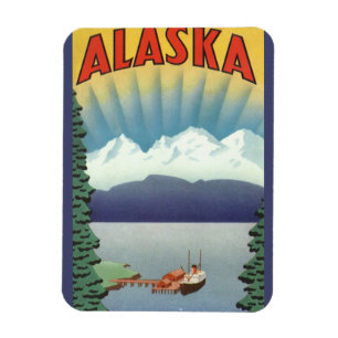 Íman Arte de Poster de Viagem do Alasca Antigo, Paisage