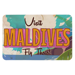 Íman Arte de pôster de viagem vintage da ilha Maldivas.