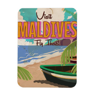 Íman Arte de pôster de viagem vintage da ilha Maldivas.
