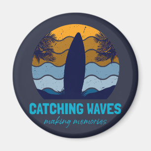 Íman Arte de Praia das Ondas de Captura Retro Surfboard