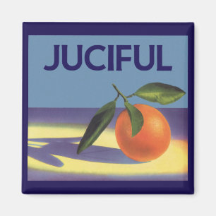 Íman Arte de rótulo de caixa de frutas vintage, laranja