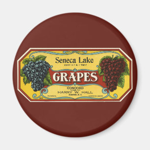 Íman Arte de rótulo de caixa de frutas vintage, uvas do