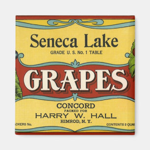Íman Arte de rótulo de caixa de frutas vintage, uvas do