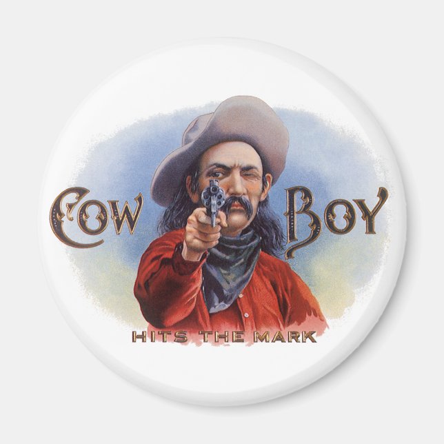 Íman Arte de Rótulo de Charuto Antigo, Cowboy Acerta o  (Frente)