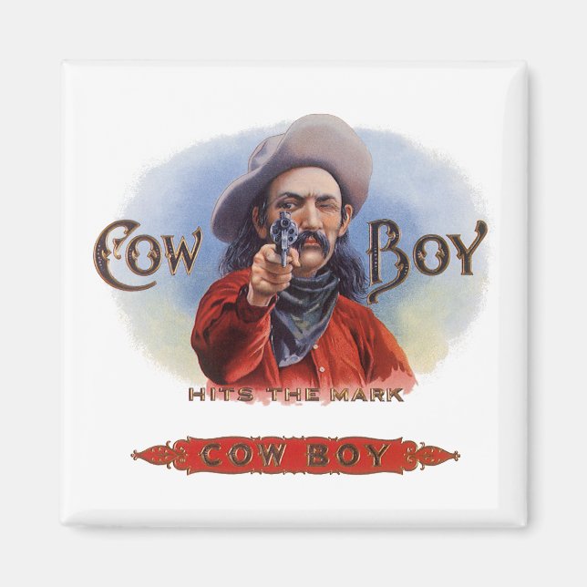 Íman Arte de Rótulo de Charuto Antigo, Cowboy Acerta o  (Frente)