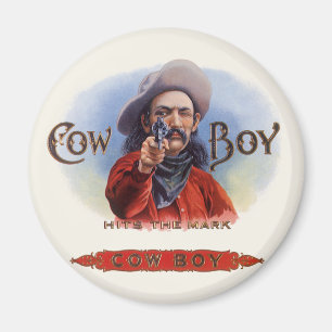 Íman Arte de rótulo de charuto vintage, Cowboy acerta o