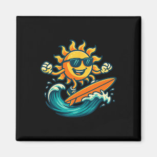 Íman Arte de Sol de Desenho Animado Surfando Onda de Pr