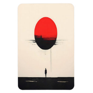 Íman Arte de Sol e Solidão Minimalista Abstrata Vermelh