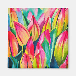 Íman Arte de tulipas de aquarela rosa
