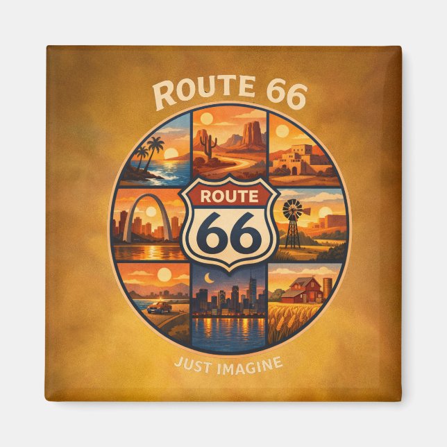 Íman Arte de Viagem da Rota 66 Vintage (Frente)