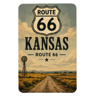 Íman Arte de Viagem Kansas Route 66 Prairie Road