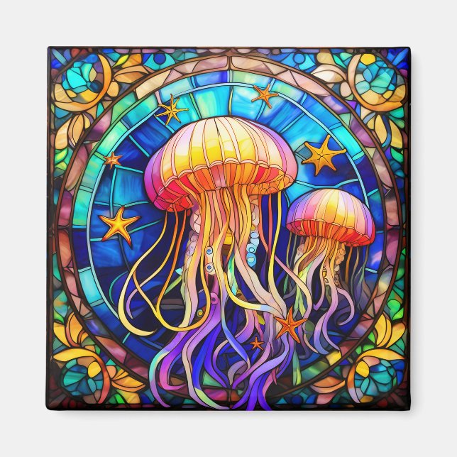 Íman Arte de vidro colorido tropical (Frente)