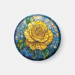 Íman Arte de Vidro Manchado Circular Rosa Amarela Vibra