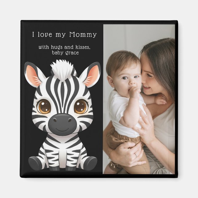 Íman Arte de Zebra Bebê Fofa, Nome da Criança e Mensage (Frente)