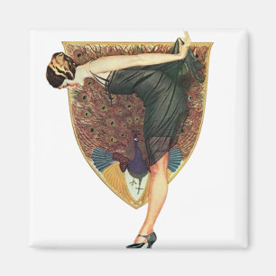 Íman Arte Deco Antigo Flapper com Pavão 