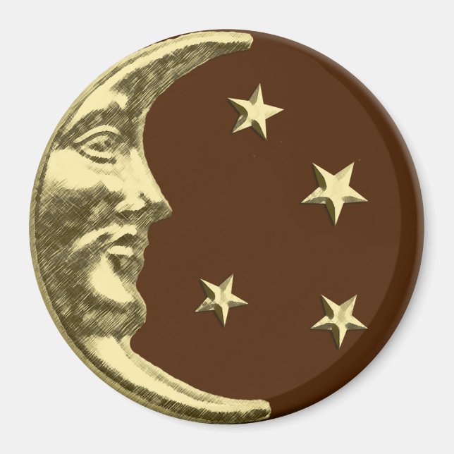 Íman Arte Deco Lua e Estrelas - Castanho e Dourado (Frente)