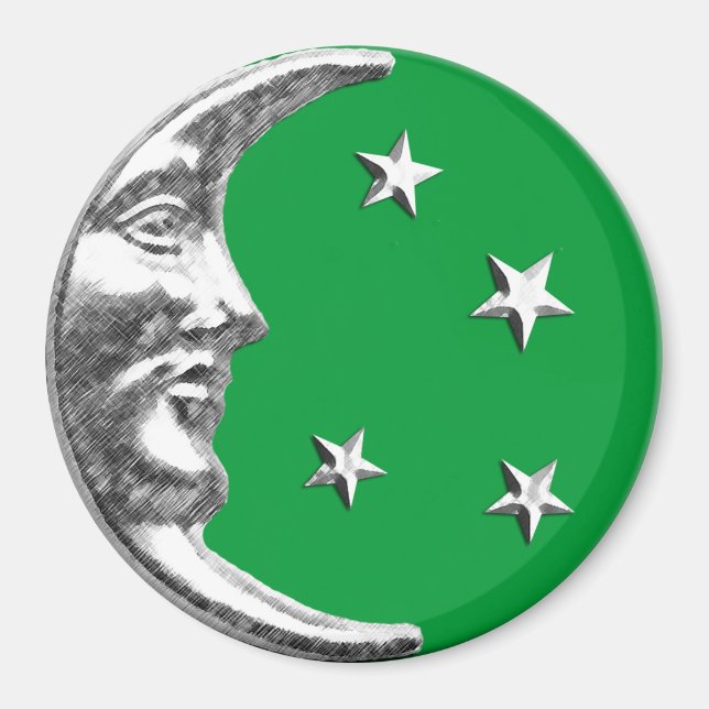 Íman Arte Deco Lua e Estrelas - Jade Green e Silver (Frente)