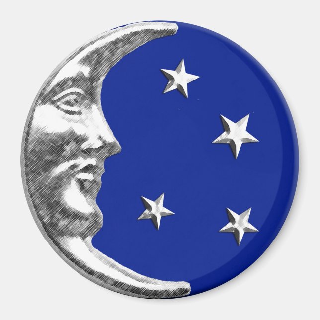Íman Arte Deco Moon e Estrelas - Azul Cobalto e Prata (Frente)
