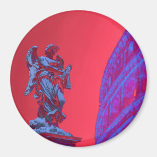 Íman Arte digital azul e vermelha de Colosseum e estát