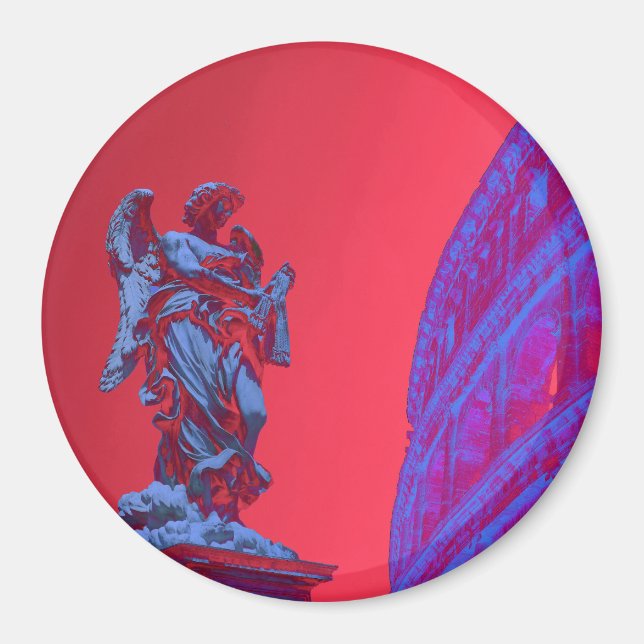 Íman Arte digital azul, vermelha, de Colosseum e estátu (Frente)