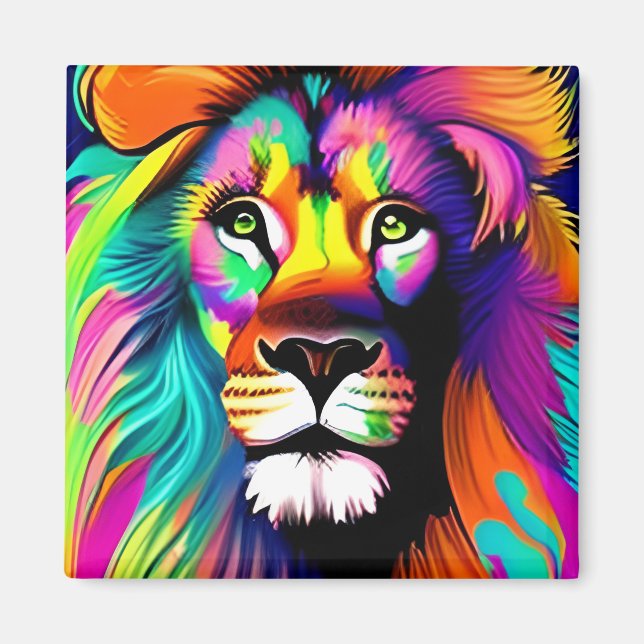 Íman Arte Digital de Leão Colorido (Frente)