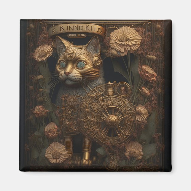 Íman Arte Digital Gótico de Gato Steampunk (Frente)