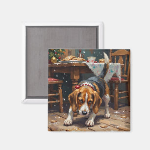 Íman Arte Divertida de Natal com Beagle Rastreando Bisc