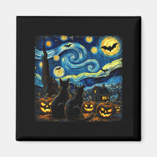Íman Arte do Céu Noturno Amante de Gato Preto Halloween