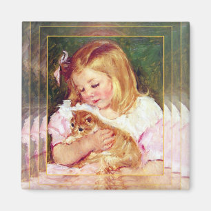 Íman Arte do gato do vintage: "Menina que guardara um