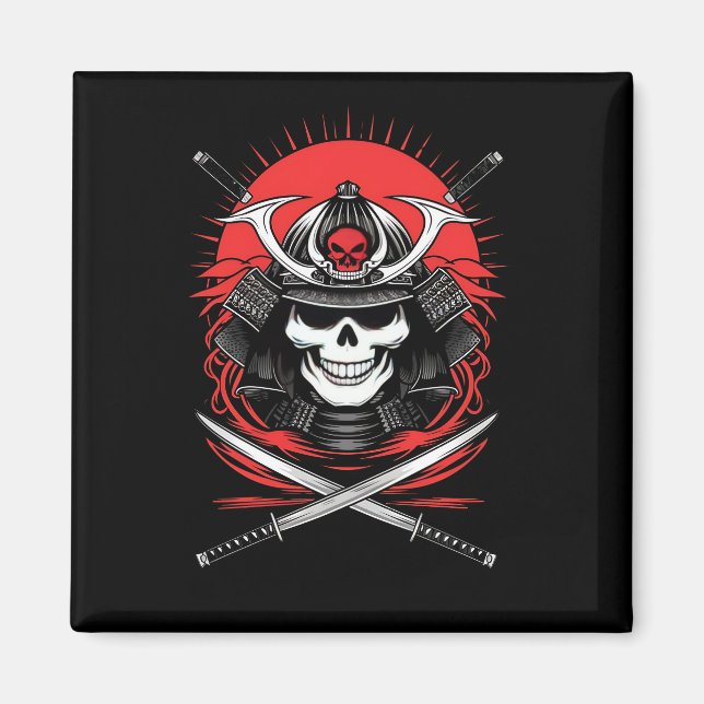 Íman Arte do Guerreiro Samurai Crânio Sol Nascente (Frente)
