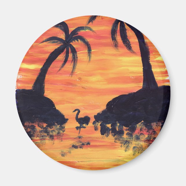 Íman arte do pôr do sol do Flamingo por EelKat (Frente)