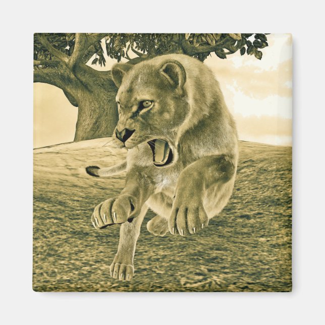 Íman Arte Dramática de Leoa em Safari de Vida Selvagem (Frente)