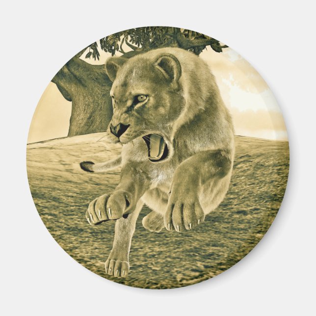 Íman Arte Dramática de Leoa em Safari de Vida Selvagem (Frente)
